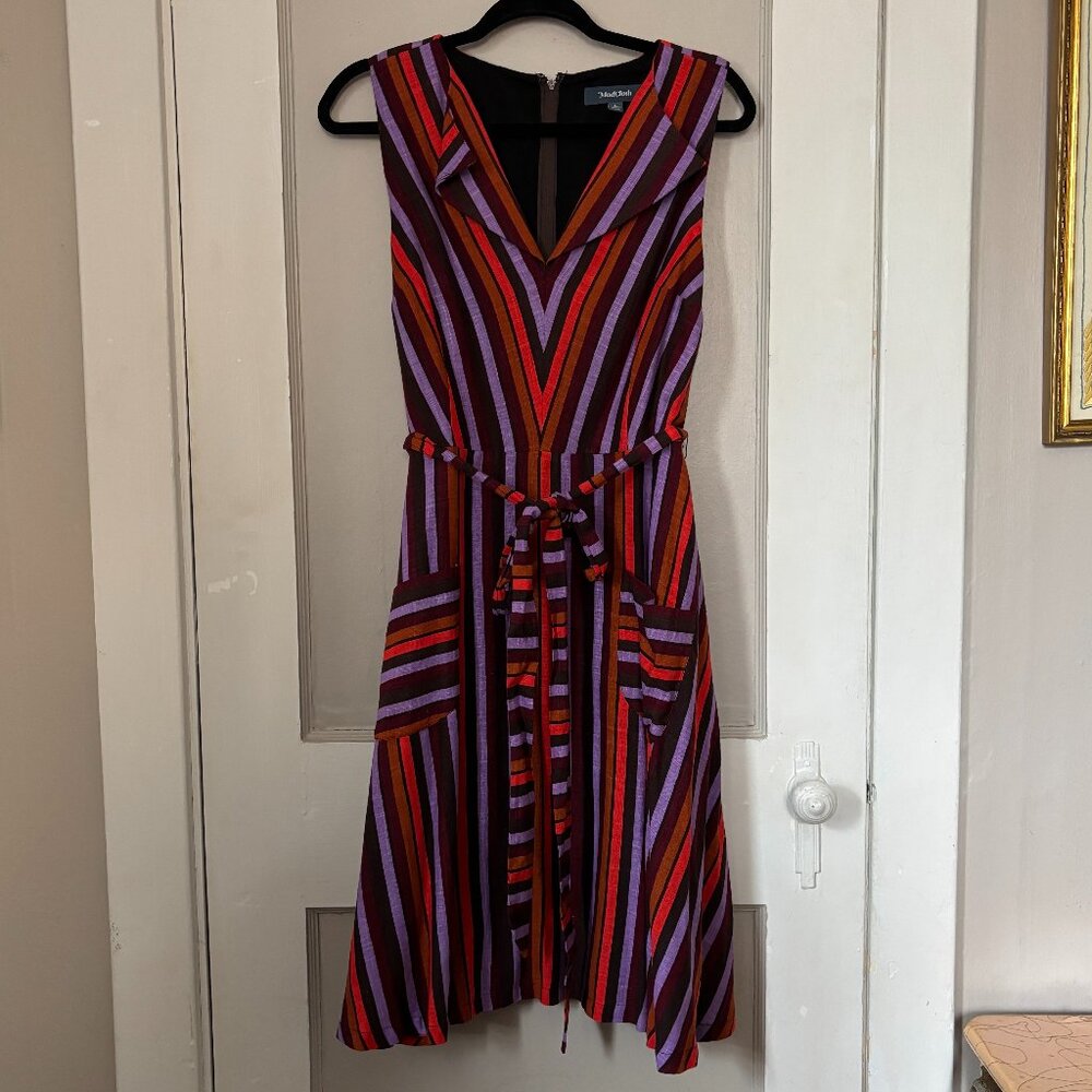 Modcloth Purple Red Striped Sleeveless Retro Dress